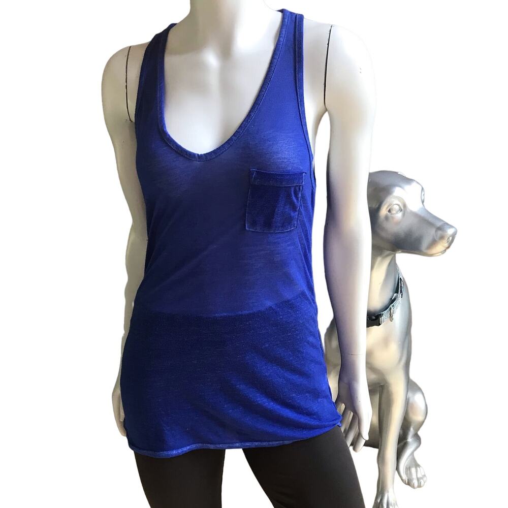 Athleta Sheer Blue Long Tank Top Polyester Cotton with Pocket Women's Size XS
